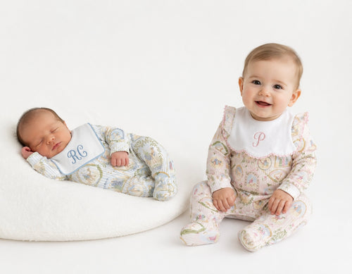 PRE-ORDER RFTS Blue Bib Christmas Sleepsuit