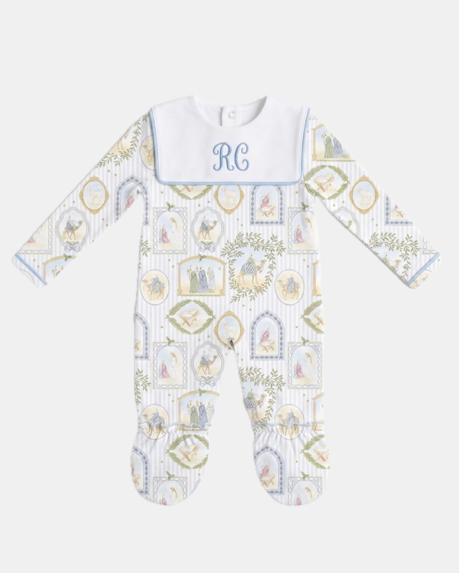 PRE-ORDER RFTS Blue Bib Christmas Sleepsuit